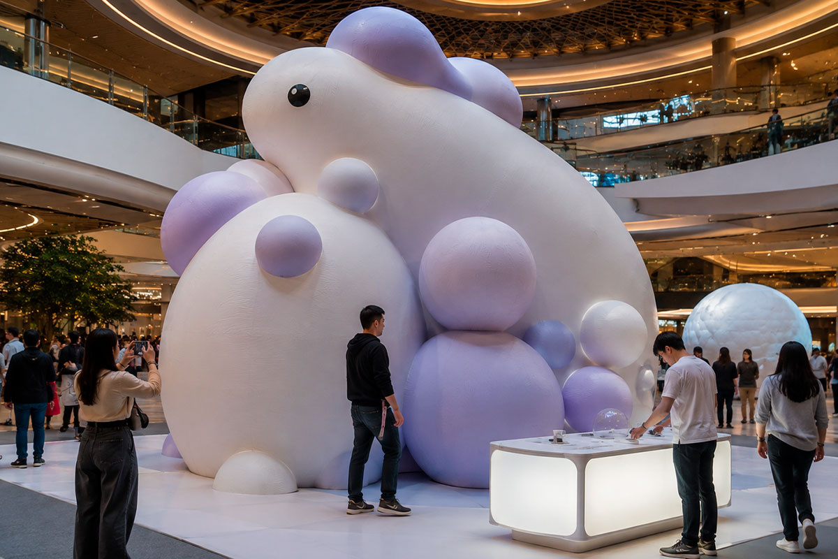 Experiencia de marketing para retail con instalación inflable e interacción de visitantes