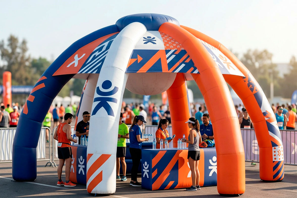 Toldo pulpo personalizado utilizado en un evento deportivo