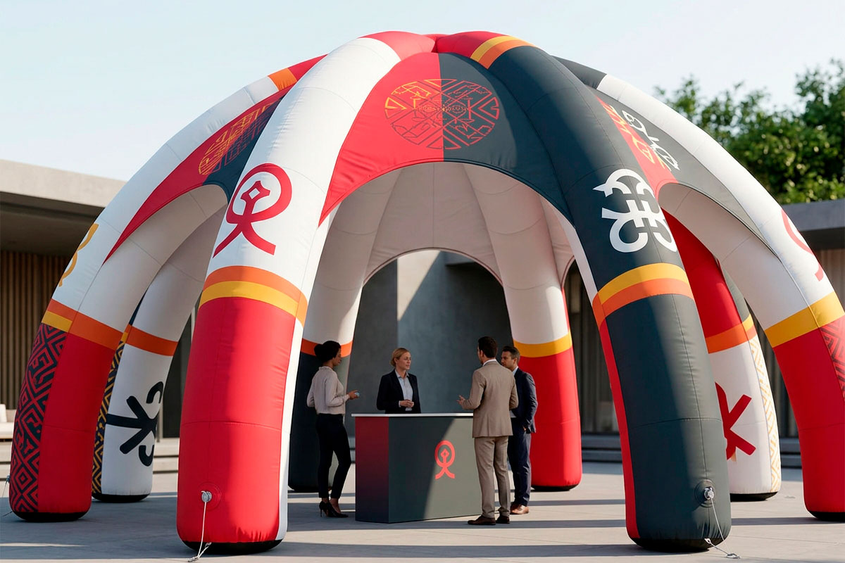 Toldo pulpo con branding personalizado para una activación de marca